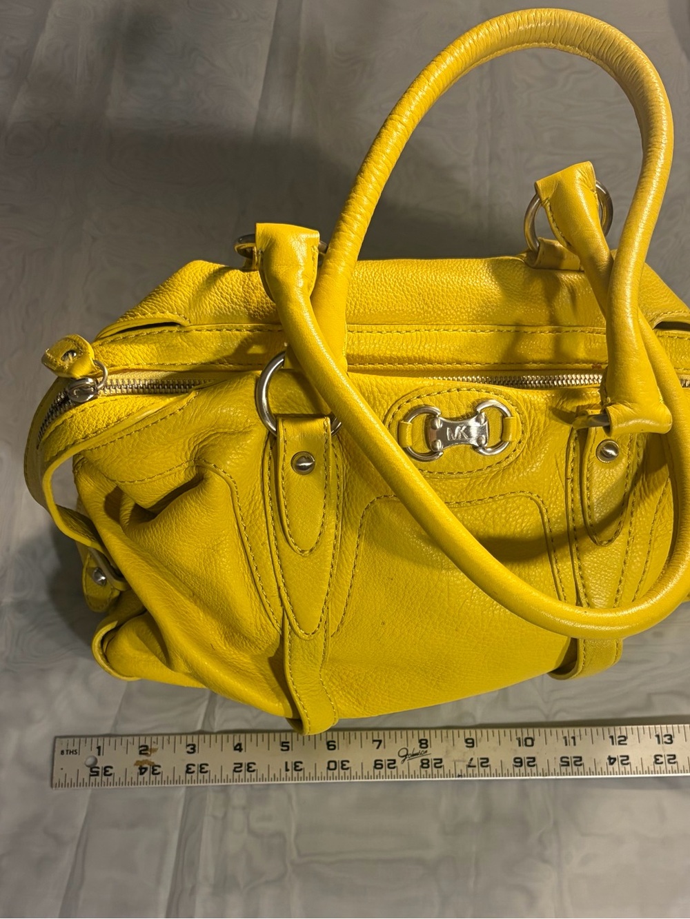 Bright Yellow Leather Top-Handle Satchel with Silver Hardware